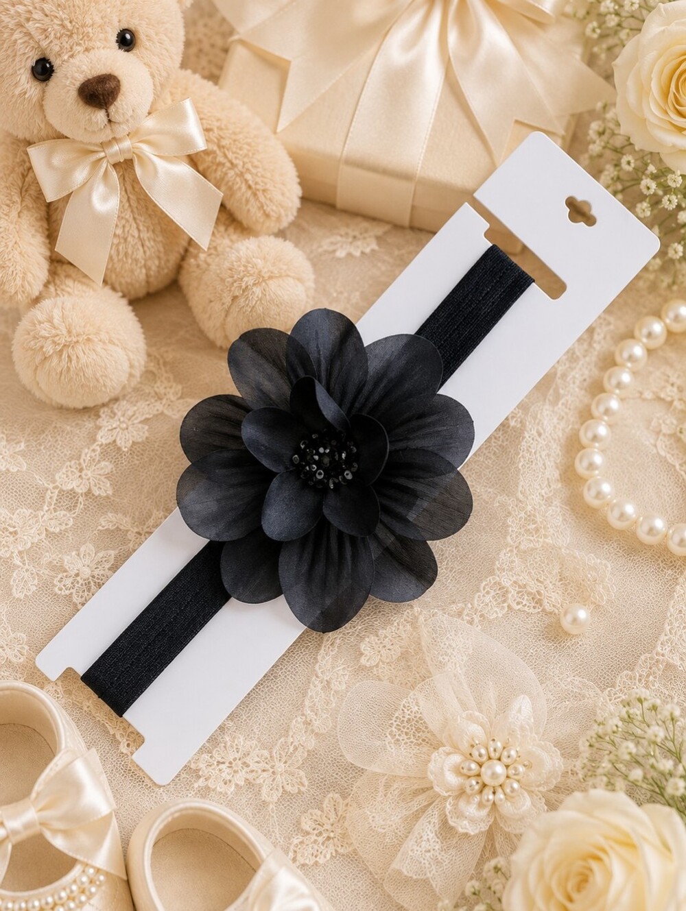 Shimmy Shimmy Black Flower Headband Baby Toddler Boutique Hair Accessory NWT
